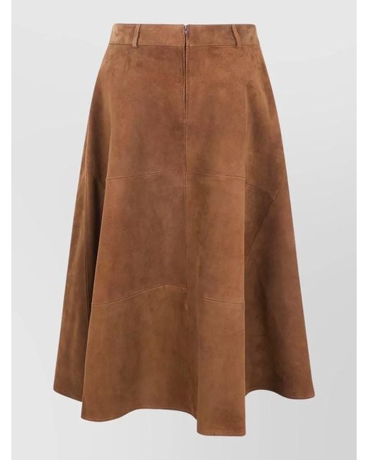 Semicouture Brown Leather A-Line Skirt
