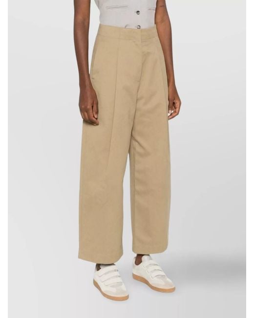 Studio Nicholson Natural Cotton High-Rise Pleated Cropped Wide-Leg Trousers