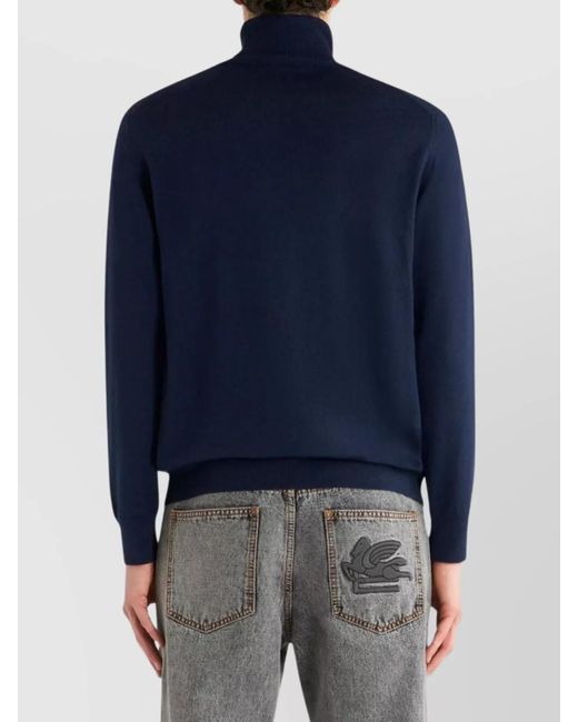 Etro Blue Wool Turtleneck Jumper for men