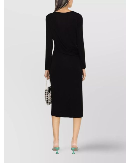 Alberta Ferretti Black Long-Sleeve V-Neck Mini Dress