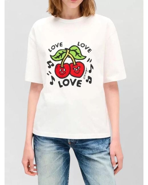 KENZO White Organic Cotton Loose Fit Graphic T Shirt