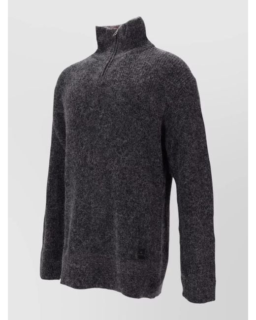 Paul Smith Blue Sweater Zip Neck Ribbed Cuffs Hem for men