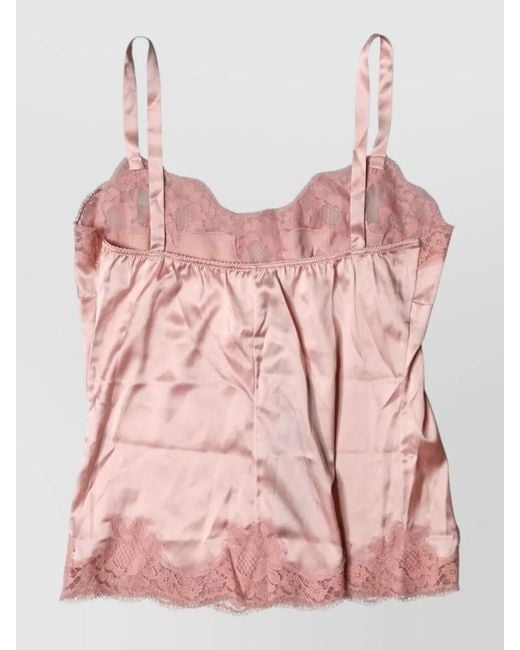 Dolce & Gabbana Pink Silk Floral Lace Lingerie Top