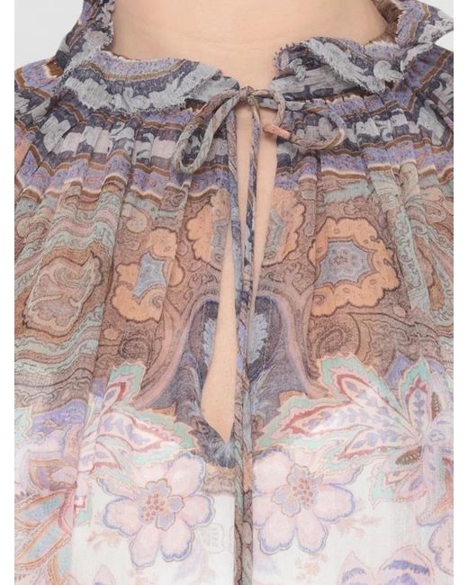 Zimmermann White Paisley Viscose Blouse Long Sleeves Ruffles Sheer