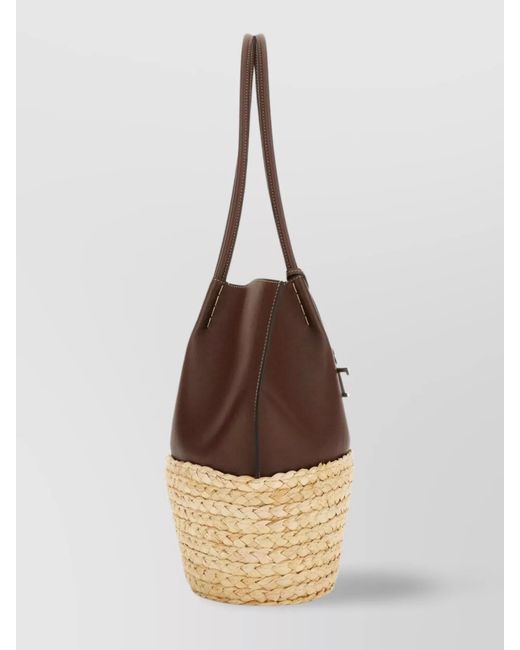 Tod's Natural Medium Leather And Raffia Tote Bag