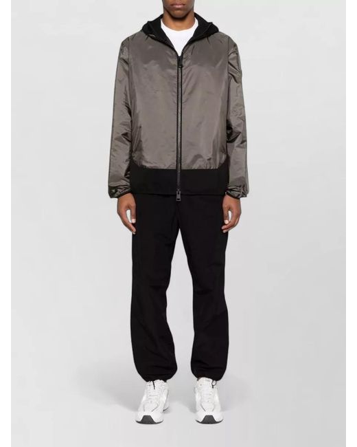 Moncler Brown Hooded Silk Nylon Coat Elastic Cuffs for men