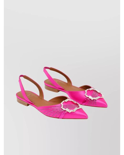 Malone Souliers Pink Satin Crystal-Embellished Flats