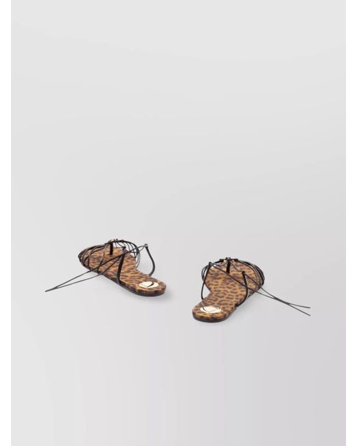 Saint Laurent Multicolor Leather Ankle Strap Flat Sandals
