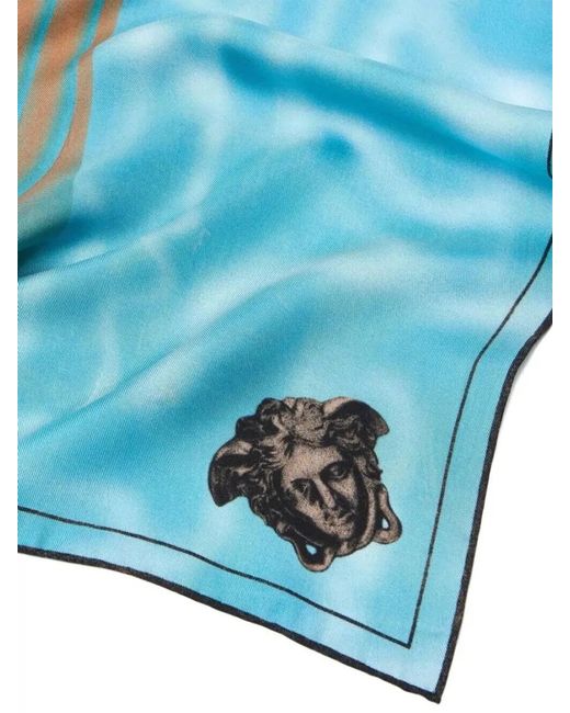 Versace Blue Silk Printed Scarf