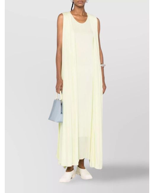 Jil Sander Yellow Draped Sleeveless Scoop Neck Maxi Dress