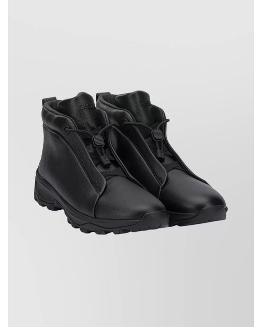 Zegna Black Stylish Ankle Height Boots With Pull Tab for men