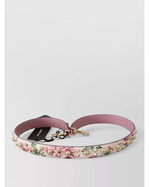 Dolce & Gabbana Pink Floral Leather Shoulder Strap Studs