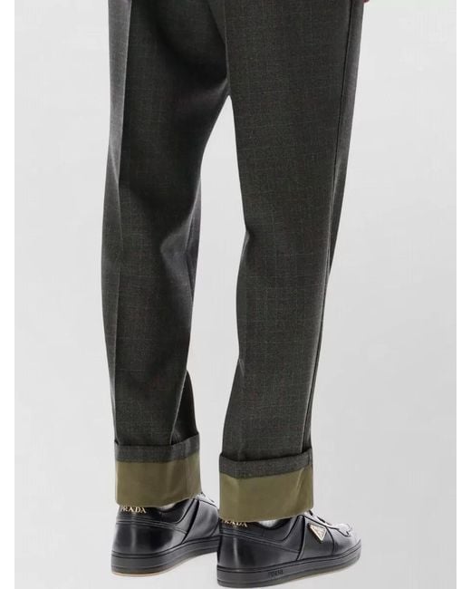 Prada Black Slim Tailored Wool Trousers Contrast Waistband Cuffs for men
