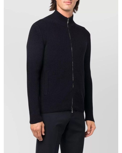 Drumohr Blue Merino Wool Half Zip Sweater for men