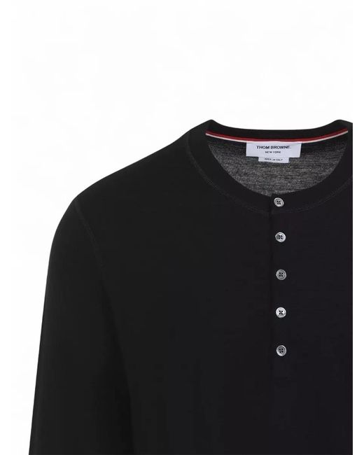 Thom Browne Blue Long Sleeve Henley Shirt Crew Neck Buttons for men