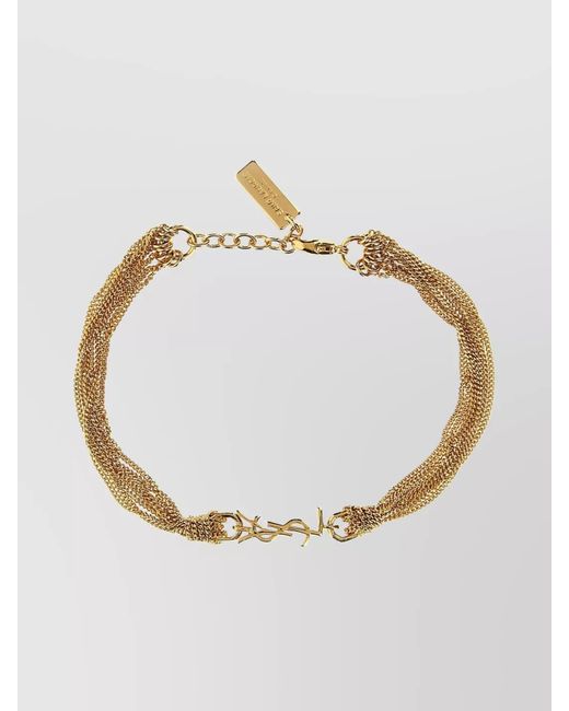 Saint Laurent White Brass Tassel Chain Bracelet
