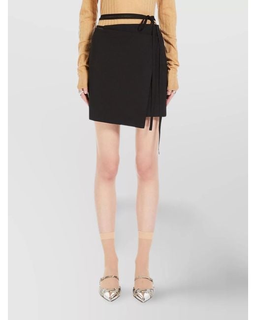 Sportmax Black Wool Asymmetric Wrap Mini Skirt