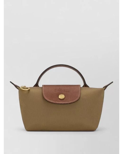 Longchamp Brown Mini Pouch Handle Flap Recycled Canvas