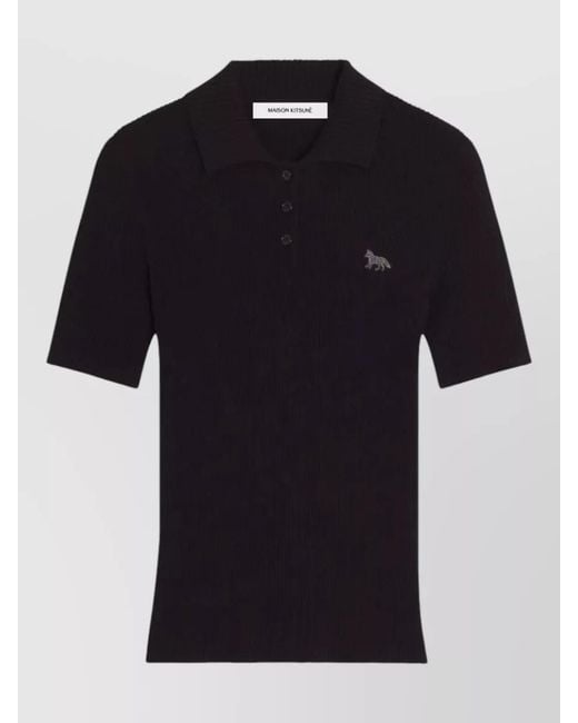 Maison Kitsuné Black Logo Polo Shirt Short Sleeve Fitted