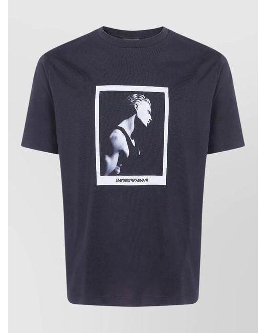 Emporio Armani Blue Crew Neck Graphic Print Short Sleeve T-Shirt for men