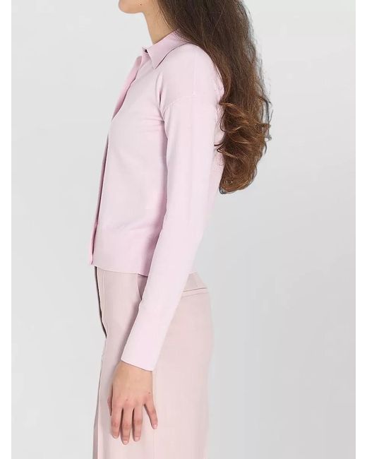 Max Mara Pink Wool Slim-Fit Cropped Ribbed Cardigan