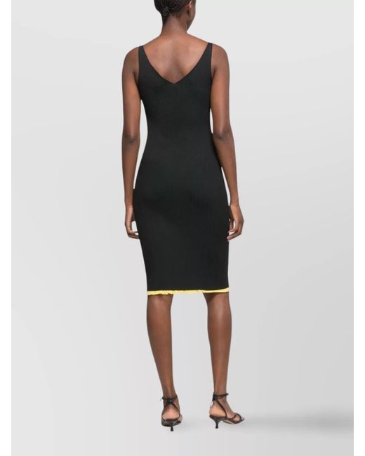 AZ FACTORY Black Ribbed V-Neck Knee-Length Dress
