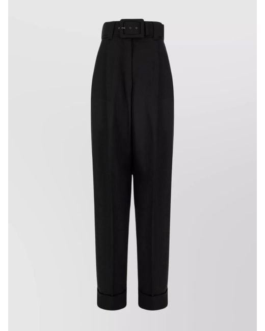Max Mara Black Virgin Wool High-Rise Pleated Cropped Trousers