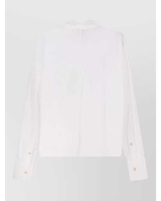 Alysi White Cotton Shirt Tie Neck Sheer Design