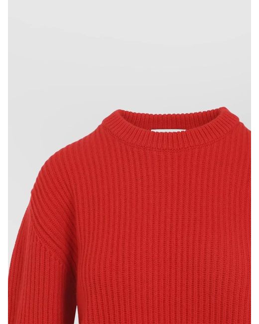 Jil Sander Red Wool Ribbed Knit Sweater