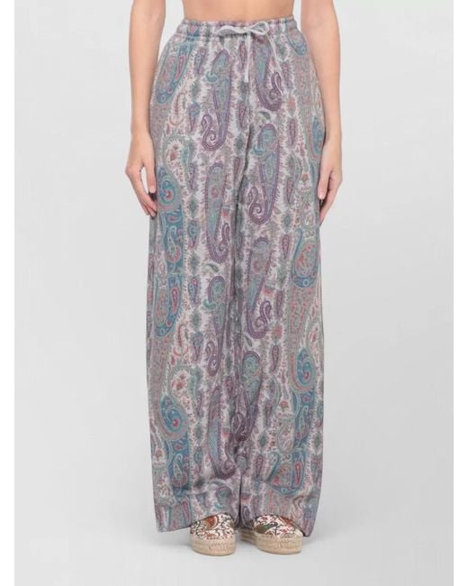 Etro Gray Wide Leg Paisley Lightweight Fabric Pants
