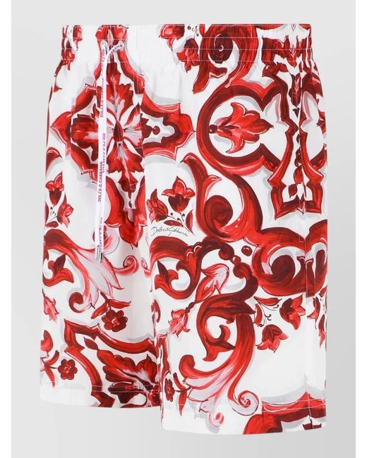 Dolce & Gabbana Red Maiolica Print Polyester Medium Boxer Shorts for men