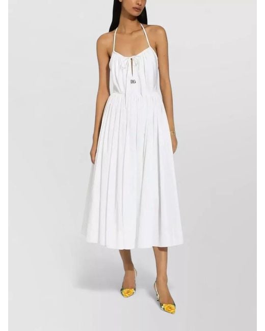 Dolce & Gabbana White A Line Dress Halter Neck Knot Midi