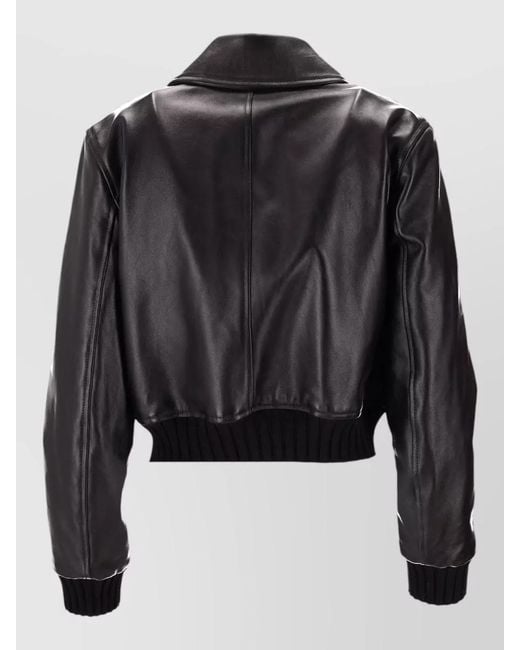 LA ROSE Black Nappa Leather Jacket High Collar Ribbed Cuffs