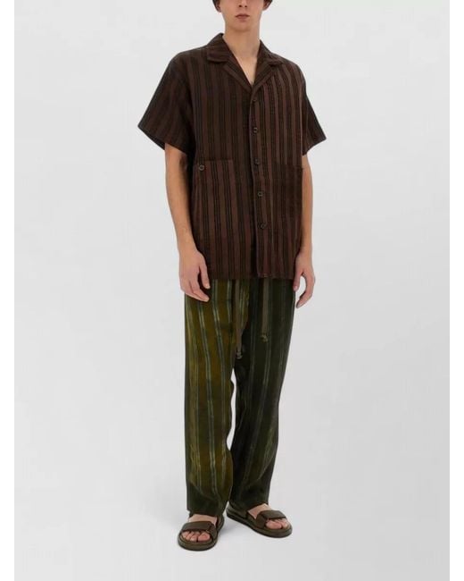 Uma Wang Black Short Sleeve Shirt Striped Pattern Front Pockets for men