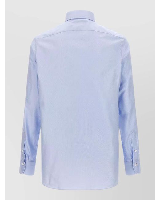 Finamore 1925 Blue Napoli Shirt Button Down Collar Long Sleeves for men