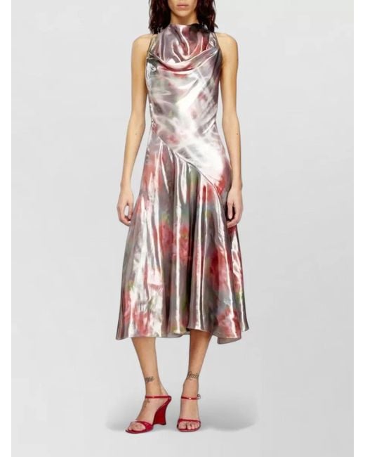 DIESEL White Draped Neckline Halter Neck Sleeveless Midi Dress