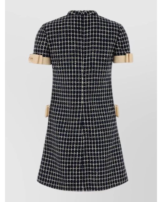 Valentino Garavani Black Embroidered Tweed Knee-Length Dress