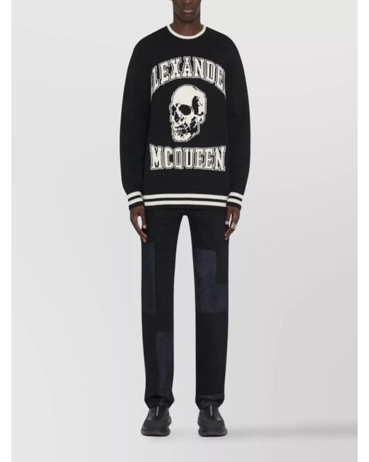 McQueen Black Skull Print Organic Cotton Sweatshirt for men