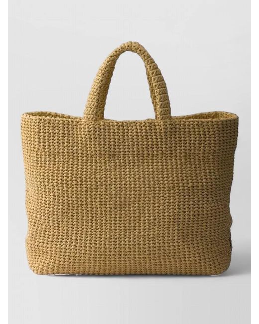 Prada Natural Crochet Tote Bag Rectangular Shape Handles