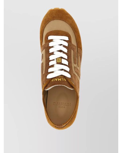 Balmain Brown Calf Leather Racer Low-Top Sneakers