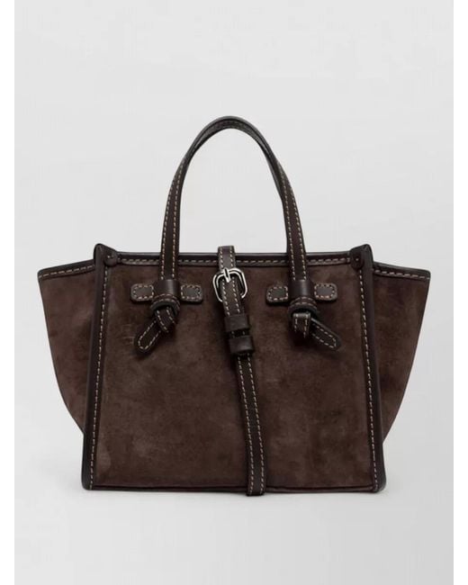 Gianni Chiarini Brown Marcella Shoulder Bag Contrast Stitching Suede