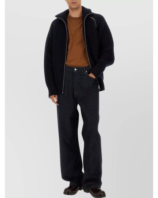 Dries Van Noten Blue Wool High Neck Zip-Up Sweater for men