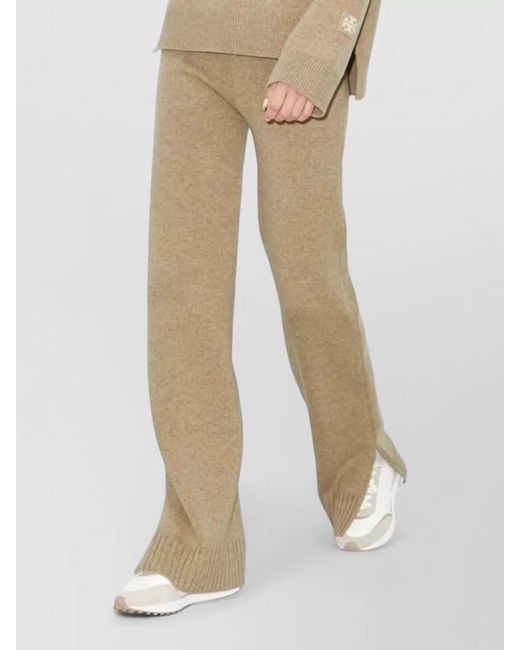 Tory Burch Natural Wool Knit Trousers Ribbed Cuff Hem