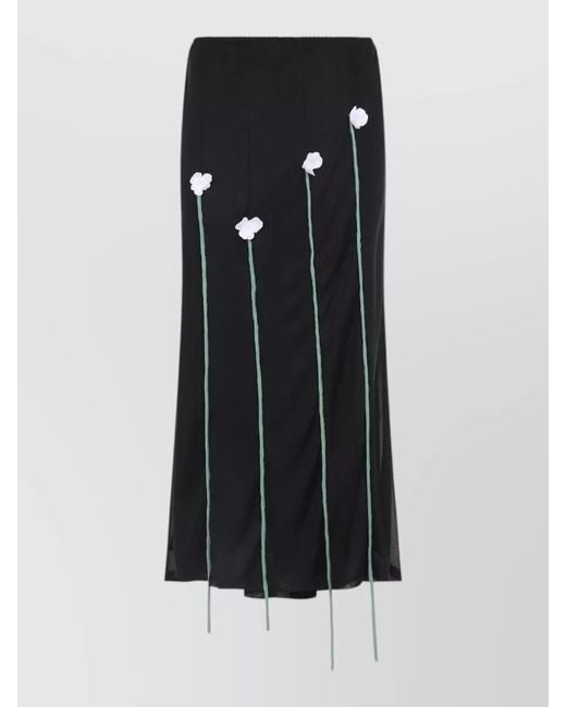 Moschino Black Midi Skirt Sheer Overlay Floral Embellishments