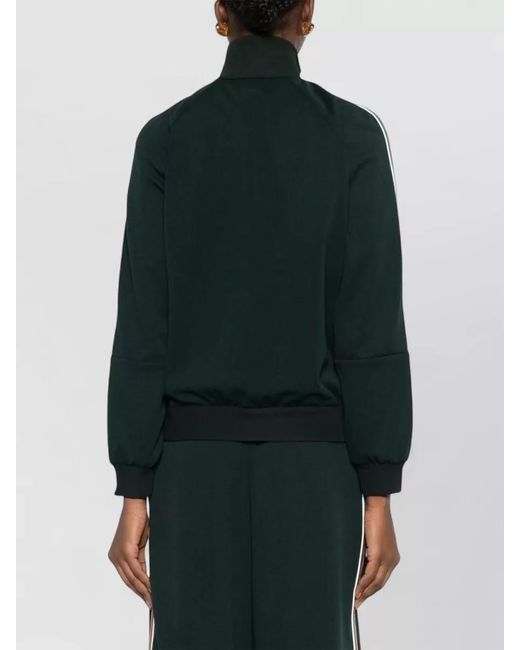 Gucci Black High Collar Jacket Ribbed Cuffs Stripes
