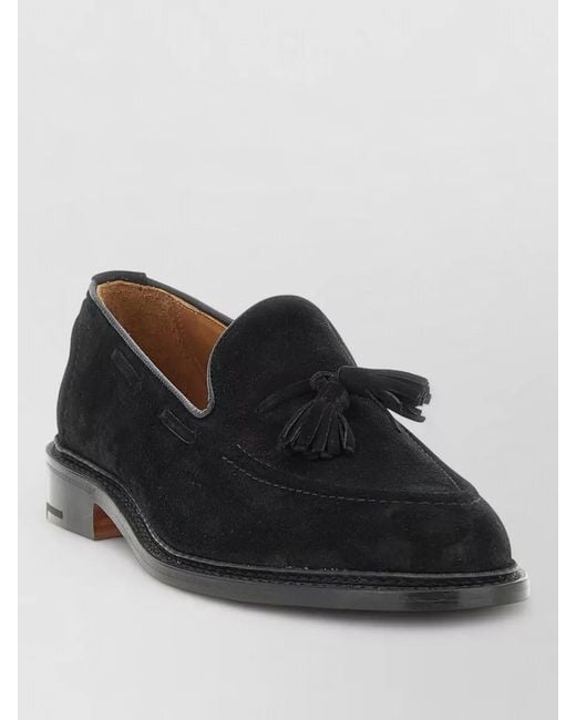 Tricker's Black Elton Suede Tassel Loafers Round Toe for men