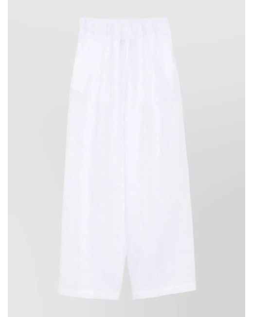 Semicouture White Jhonny Linen Wide Leg Lounge Trousers
