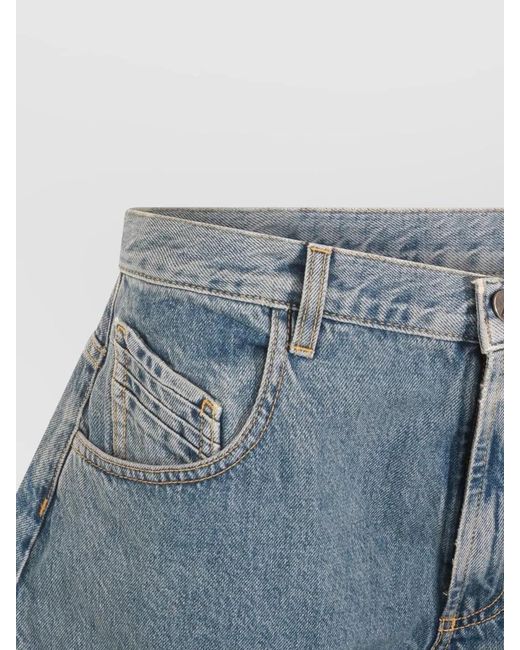 The Attico Blue Denim Cropped Wide-Leg Jeans