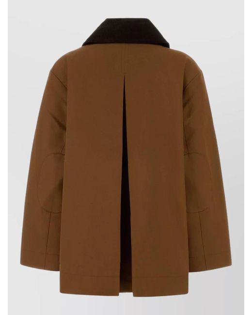Ganni Brown Twill Jacket Contrast Collar Back Vent Pockets