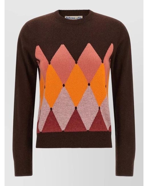 Ballantyne Orange Cashmere Diamond-Intarsia Crewneck Sweater